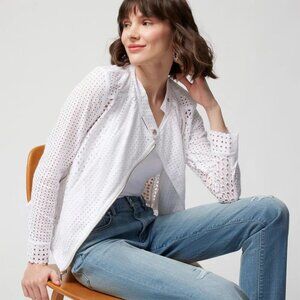 WHBM $175 Eyelet Moto Jacket Cotton White 12